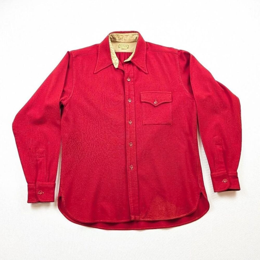 Vintage 1950s McGregor Sportswear Red Wool Button Up Flannel Single Pocket Med